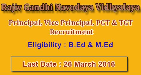 Principal, Vice Principal, PGT & TGT Recruitment in Rajiv Gandhi Navodaya Vidhyalaya